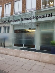 Outside the Princess Grace Hospital